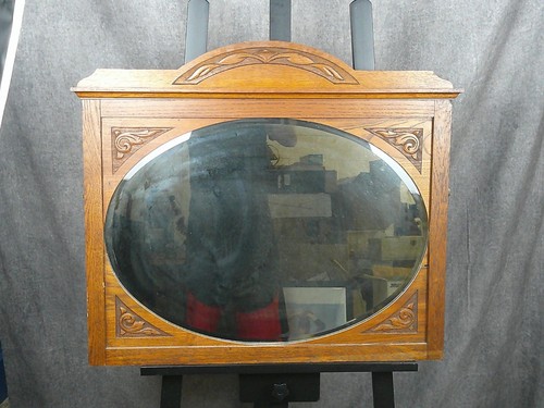 Antique carved oak wall mirror - antique,